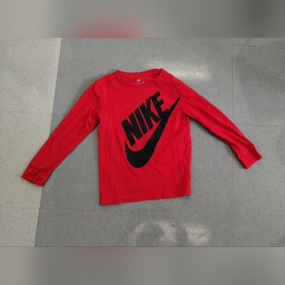 •Nike Long Sleeve Shirt Kid Small Fitted Red Shirt Swoosh Logo - Picture 2 of 10